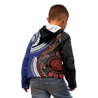 Fiji and Australia Together Kid Hoodie Kangaroo Aboriginal with Tribal Tapa Hibiscus Half Style - Polynesian Pride