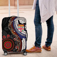 Fiji and Australia Together Luggage Cover Kangaroo Aboriginal with Tribal Tapa Hibiscus Half Style - Polynesian Pride