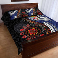 Fiji and Australia Together Quilt Bed Set Kangaroo Aboriginal with Tribal Tapa Hibiscus Half Style - Polynesian Pride