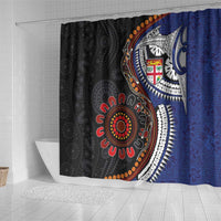 Fiji and Australia Together Shower Curtain Kangaroo Aboriginal with Tribal Tapa Hibiscus Half Style - Polynesian Pride
