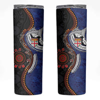 Fiji and Australia Together Skinny Tumbler Kangaroo Aboriginal with Tribal Tapa Hibiscus Half Style - Polynesian Pride