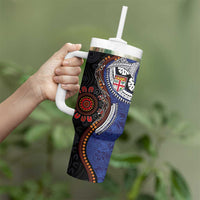 Fiji and Australia Together Tumbler With Handle Kangaroo Aboriginal with Tribal Tapa Hibiscus Half Style - Polynesian Pride