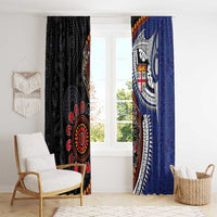 Fiji and Australia Together Window Curtain Kangaroo Aboriginal with Tribal Tapa Hibiscus Half Style - Polynesian Pride