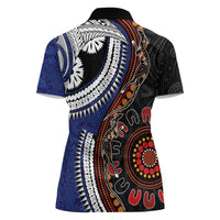 Fiji and Australia Together Women Polo Shirt Kangaroo Aboriginal with Tribal Tapa Hibiscus Half Style - Polynesian Pride
