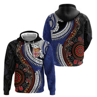 Fiji and Australia Together Zip Hoodie Kangaroo Aboriginal with Tribal Tapa Hibiscus Half Style - Polynesian Pride