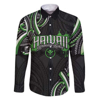 Traditional Art Hawaiian Kakau Tattoos Family Matching Long Sleeve Bodycon Dress and Hawaiian Shirt Green Color - Polynesian Pride