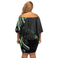 Traditional Art Hawaiian Kakau Tattoos Family Matching Off Shoulder Short Dress and Hawaiian Shirt Green Color - Polynesian Pride