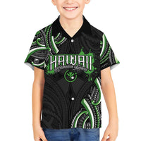 Traditional Art Hawaiian Kakau Tattoos Family Matching Short Sleeve Bodycon Dress and Hawaiian Shirt Green Color - Polynesian Pride