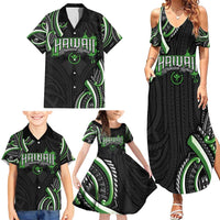 Traditional Art Hawaiian Kakau Tattoos Family Matching Summer Maxi Dress and Hawaiian Shirt Green Color - Polynesian Pride