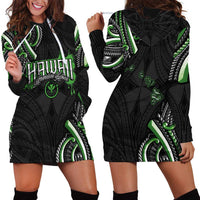Traditional Art Hawaiian Kakau Tattoos Hoodie Dress Green Color - Polynesian Pride
