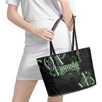 Traditional Art Hawaiian Kakau Tattoos Leather Tote Bag Green Color - Polynesian Pride