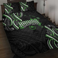 Traditional Art Hawaiian Kakau Tattoos Quilt Bed Set Green Color - Polynesian Pride