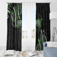 Traditional Art Hawaiian Kakau Tattoos Window Curtain Green Color - Polynesian Pride