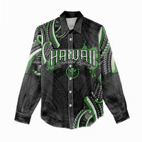 Traditional Art Hawaiian Kakau Tattoos Women Casual Shirt Green Color - Polynesian Pride