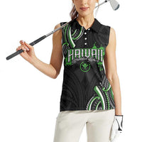 Traditional Art Hawaiian Kakau Tattoos Women Sleeveless Polo Shirt Green Color - Polynesian Pride