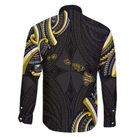 Traditional Art Hawaiian Kakau Tattoos Family Matching Long Sleeve Bodycon Dress and Hawaiian Shirt Yellow Color - Polynesian Pride