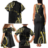 Traditional Art Hawaiian Kakau Tattoos Family Matching Tank Maxi Dress and Hawaiian Shirt Yellow Color - Polynesian Pride
