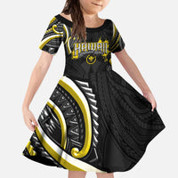 Traditional Art Hawaiian Kakau Tattoos Kid Short Sleeve Dress Yellow Color - Polynesian Pride