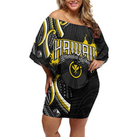 Traditional Art Hawaiian Kakau Tattoos Off Shoulder Short Dress Yellow Color - Polynesian Pride