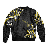 Traditional Art Hawaiian Kakau Tattoos Sleeve Zip Bomber Jacket Yellow Color - Polynesian Pride