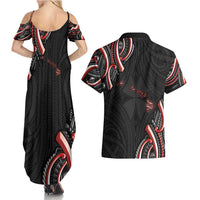 Traditional Art Hawaiian Kakau Tattoos Couples Matching Summer Maxi Dress and Hawaiian Shirt Red Color - Polynesian Pride