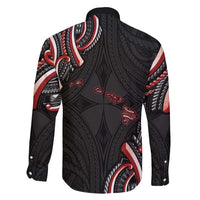 Traditional Art Hawaiian Kakau Tattoos Family Matching Long Sleeve Bodycon Dress and Hawaiian Shirt Red Color - Polynesian Pride