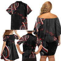 Traditional Art Hawaiian Kakau Tattoos Family Matching Off Shoulder Short Dress and Hawaiian Shirt Red Color - Polynesian Pride