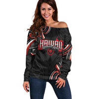 Traditional Art Hawaiian Kakau Tattoos Off Shoulder Sweater Red Color - Polynesian Pride