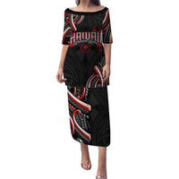 Traditional Art Hawaiian Kakau Tattoos Puletasi Red Color LT03 Long Dress Red - Polynesian Pride