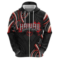 Traditional Art Hawaiian Kakau Tattoos Zip Hoodie Red Color - Polynesian Pride