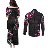 Traditional Art Hawaiian Kakau Tattoos Couples Matching Puletasi and Long Sleeve Button Shirt Pink Color - Polynesian Pride