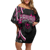 Traditional Art Hawaiian Kakau Tattoos Family Matching Off Shoulder Short Dress and Hawaiian Shirt Pink Color - Polynesian Pride