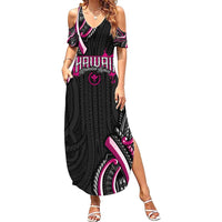 Traditional Art Hawaiian Kakau Tattoos Family Matching Summer Maxi Dress and Hawaiian Shirt Pink Color - Polynesian Pride
