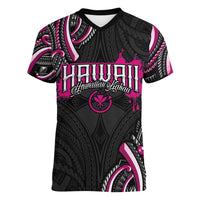 Traditional Art Hawaiian Kakau Tattoos Women V-Neck T-Shirt Pink Color - Polynesian Pride