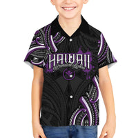 Traditional Art Hawaiian Kakau Tattoos Family Matching Off The Shoulder Long Sleeve Dress and Hawaiian Shirt Purple Color - Polynesian Pride