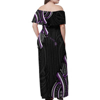 Traditional Art Hawaiian Kakau Tattoos Family Matching Off Shoulder Maxi Dress and Hawaiian Shirt Purple Color - Polynesian Pride