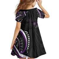 Traditional Art Hawaiian Kakau Tattoos Family Matching Off Shoulder Short Dress and Hawaiian Shirt Purple Color - Polynesian Pride