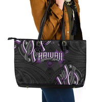 Traditional Art Hawaiian Kakau Tattoos Leather Tote Bag Purple Color - Polynesian Pride