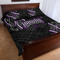 Traditional Art Hawaiian Kakau Tattoos Quilt Bed Set Purple Color - Polynesian Pride