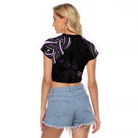 Traditional Art Hawaiian Kakau Tattoos Raglan Cropped T Shirt Purple Color - Polynesian Pride