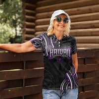 Traditional Art Hawaiian Kakau Tattoos Women Polo Shirt Purple Color - Polynesian Pride