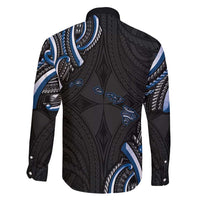 Traditional Art Hawaiian Kakau Tattoos Family Matching Long Sleeve Bodycon Dress and Hawaiian Shirt Blue Color - Polynesian Pride