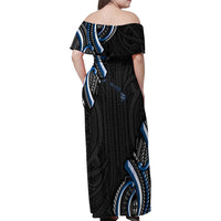 Traditional Art Hawaiian Kakau Tattoos Family Matching Off Shoulder Maxi Dress and Hawaiian Shirt Blue Color - Polynesian Pride