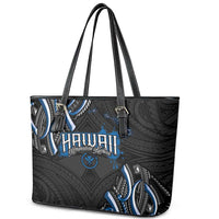 Traditional Art Hawaiian Kakau Tattoos Leather Tote Bag Blue Color - Polynesian Pride