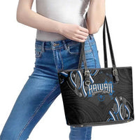 Traditional Art Hawaiian Kakau Tattoos Leather Tote Bag Blue Color - Polynesian Pride
