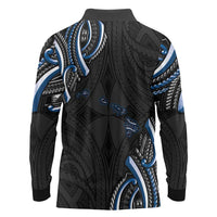 Traditional Art Hawaiian Kakau Tattoos Long Sleeve Polo Shirt Blue Color - Polynesian Pride