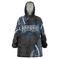 Traditional Art Hawaiian Kakau Tattoos Wearable Blanket Hoodie Blue Color - Polynesian Pride