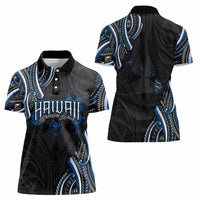 Traditional Art Hawaiian Kakau Tattoos Women Polo Shirt Blue Color - Polynesian Pride