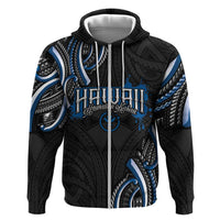 Traditional Art Hawaiian Kakau Tattoos Zip Hoodie Blue Color - Polynesian Pride