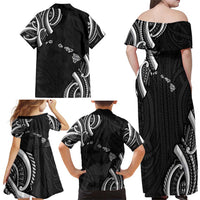 Traditional Art Hawaiian Kakau Tattoos Family Matching Off Shoulder Maxi Dress and Hawaiian Shirt White - Polynesian Pride